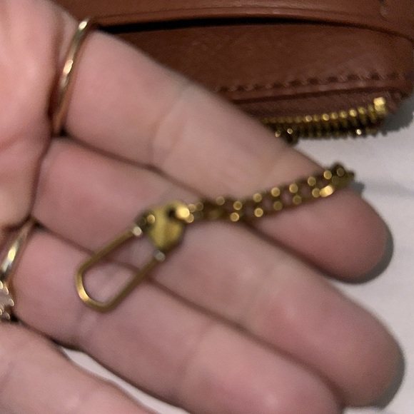 NWT HOBO dark tan genuine leather card holder keychain 2 pockets zipper cute - Picture 6 of 8